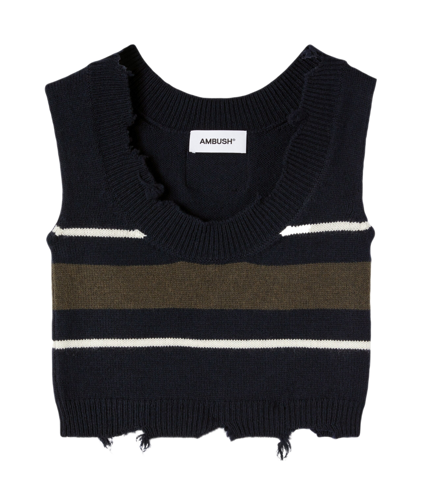 Ambush Striped Wool Vest In Black