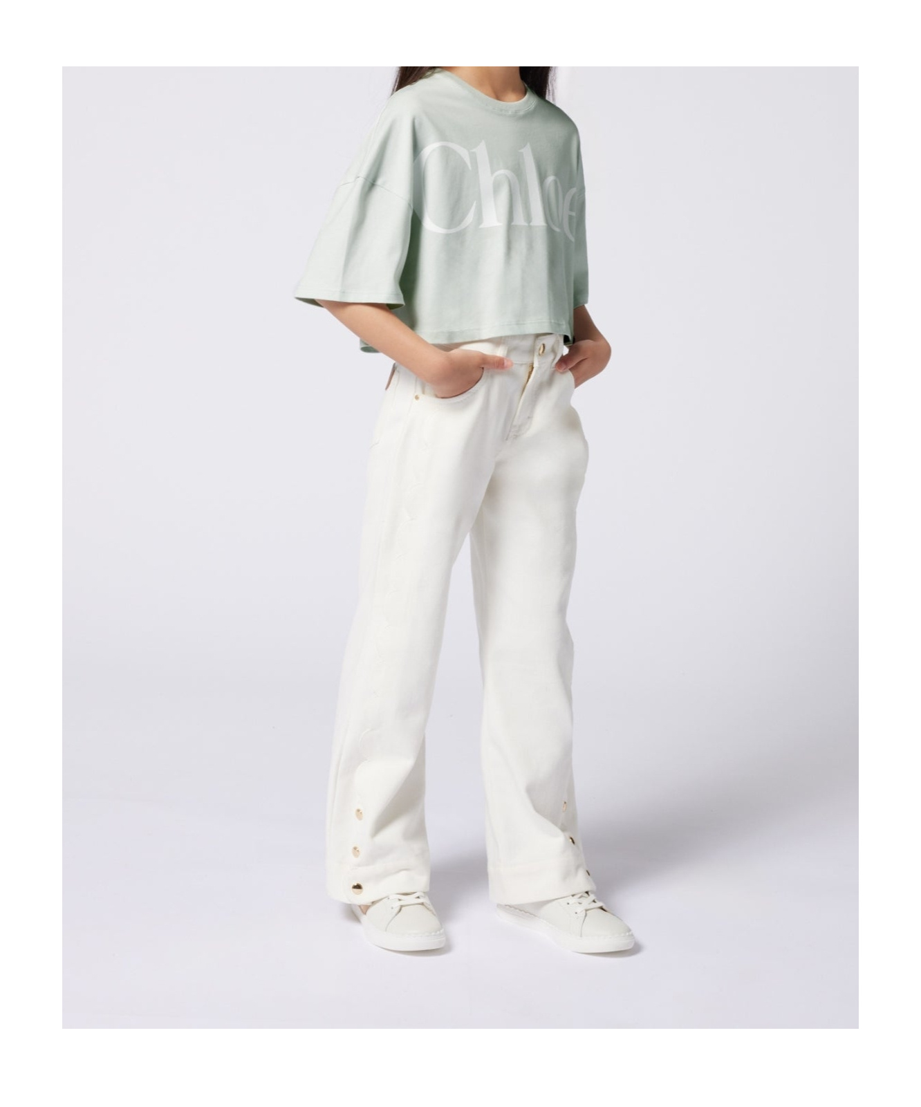 Chloé Logo-print Cropped T-shirt In Gray