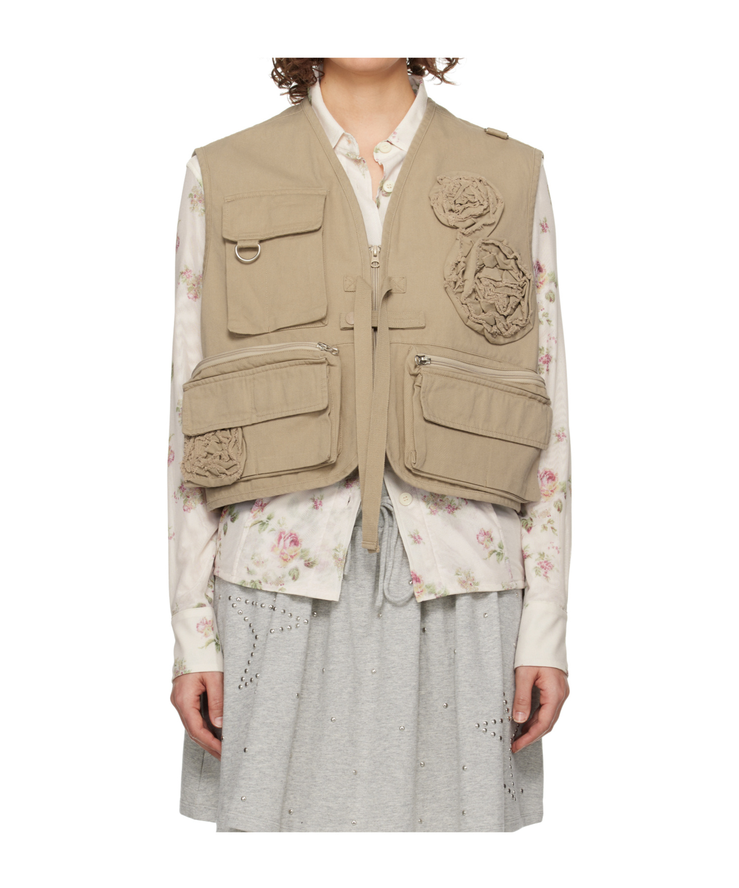 Open Yy Applique Work Vest In Brown