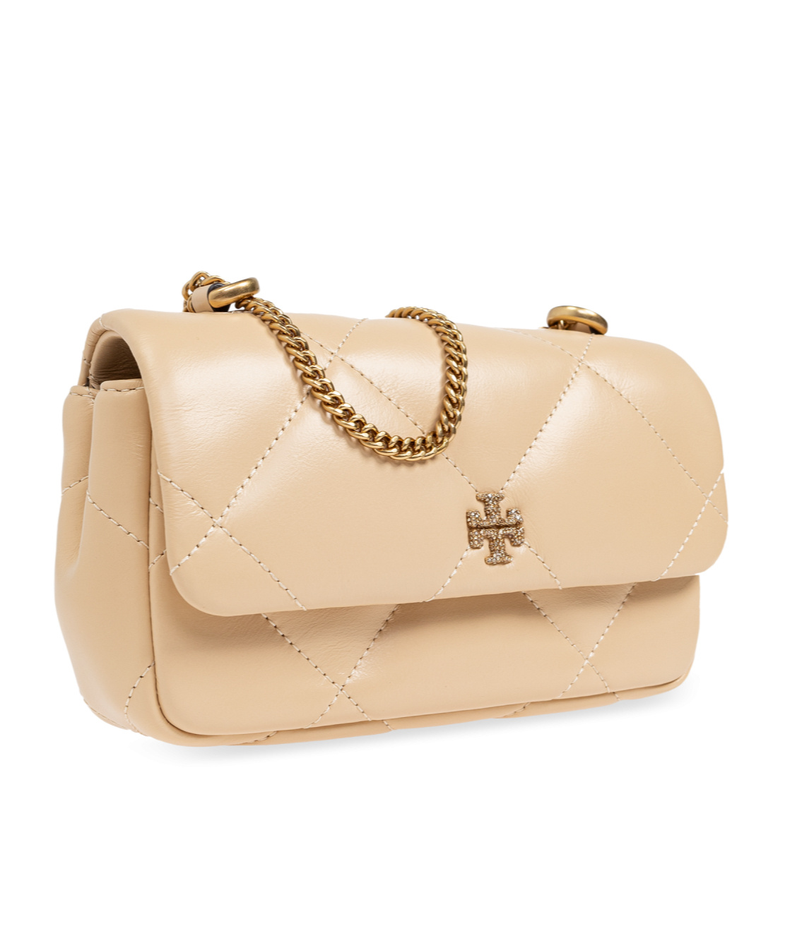 Tory Burch Mini Kira Quilted Leather Crossbody Bag In Nude