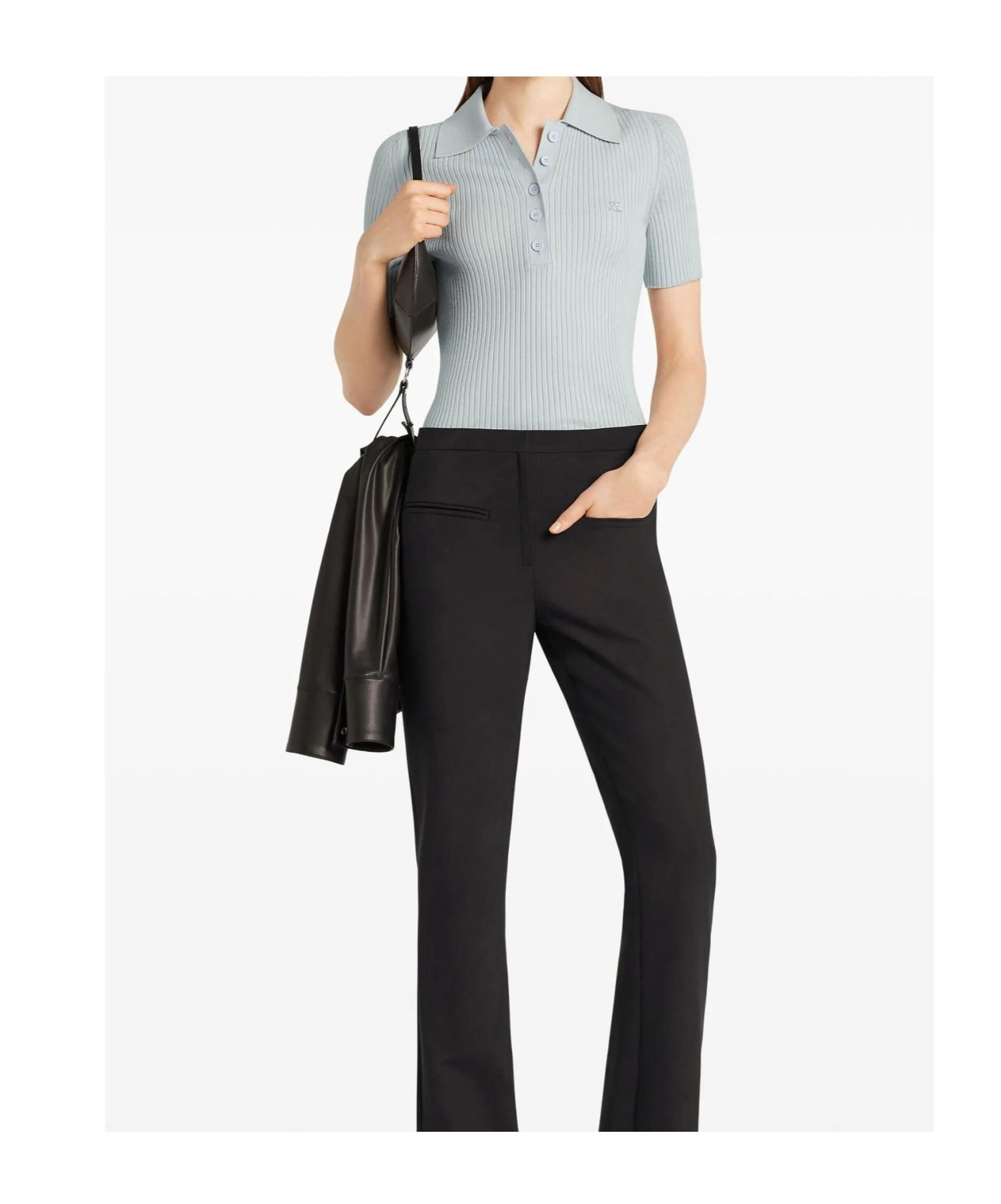 Courrèges Signature Rib Knit Polo Clothing In Blue