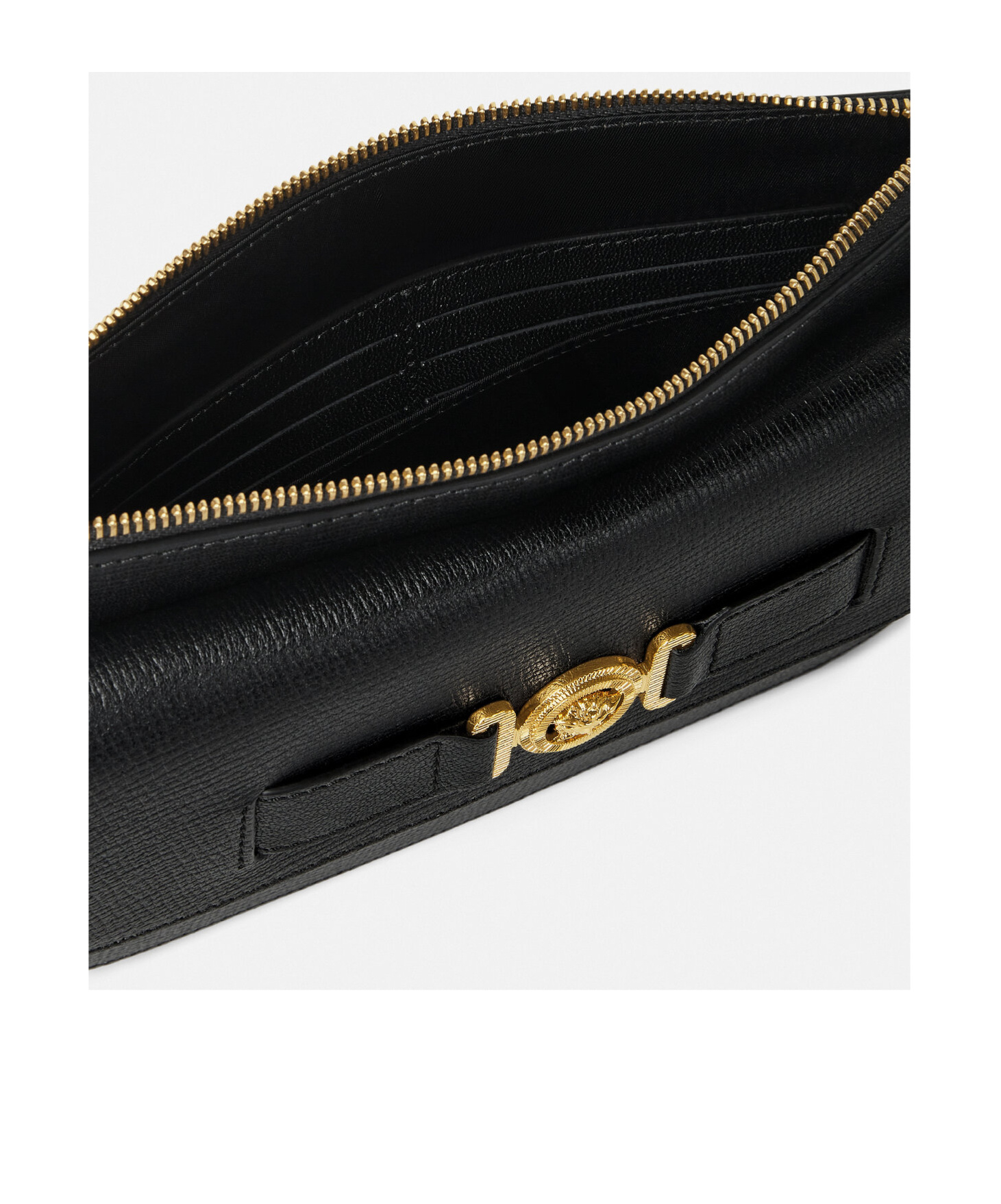 Versace Medusa Plaque Mini Leather Clutch Bag In Black
