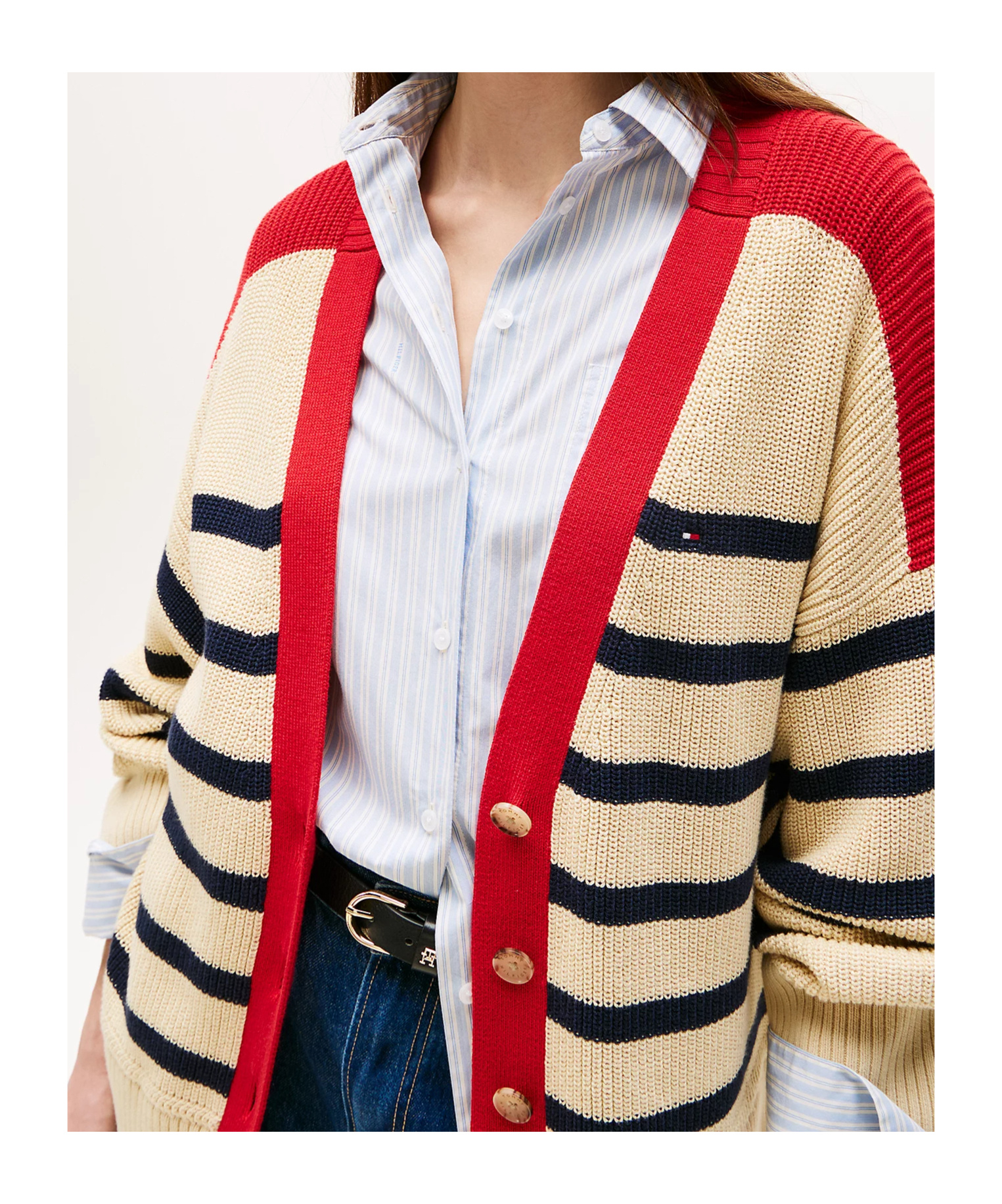 Tommy Hilfiger Relaxed V-neck Cardigan In Dark Night Navy Stripe