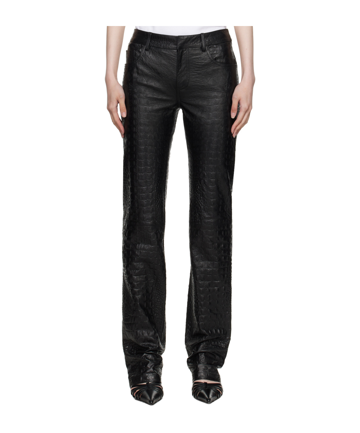 Blumarine Crocodile-effect Leather Trousers In Black