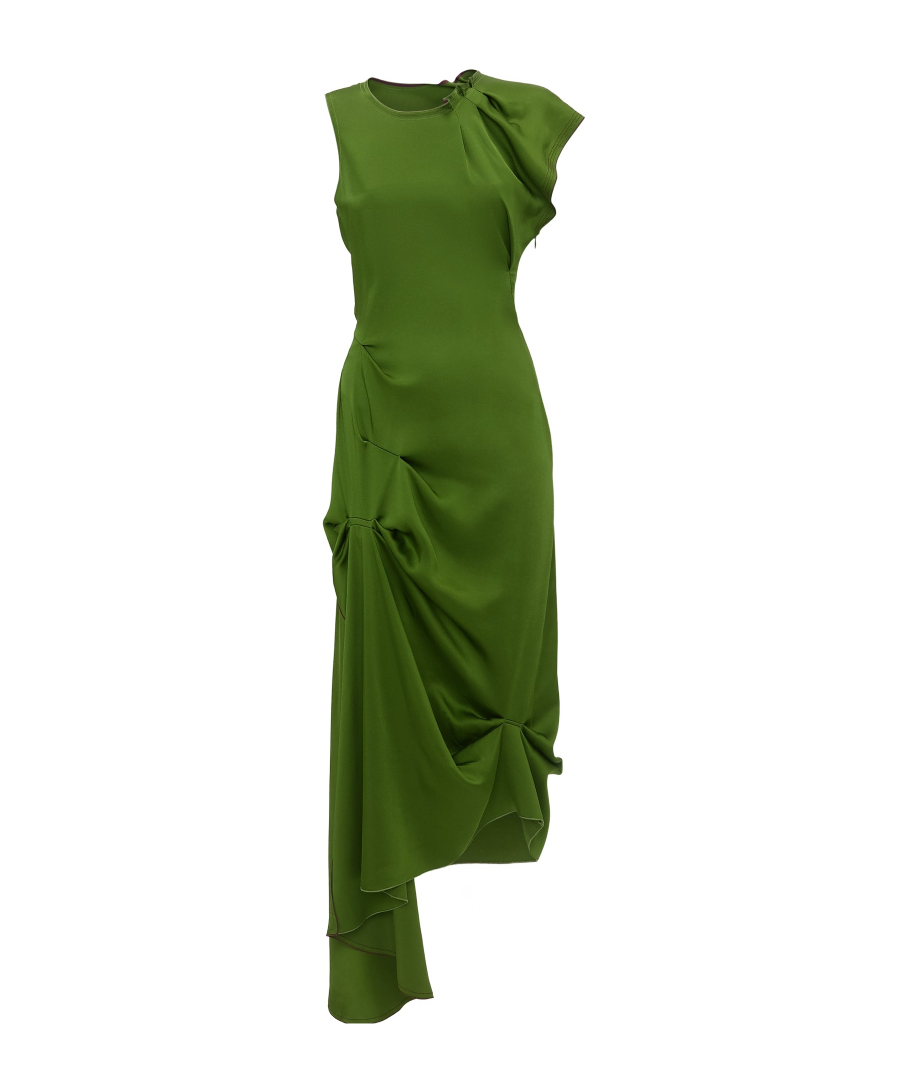 Victoria Beckham Draped Sleeveless Midi Dress With Asymmetric Detailing In Green