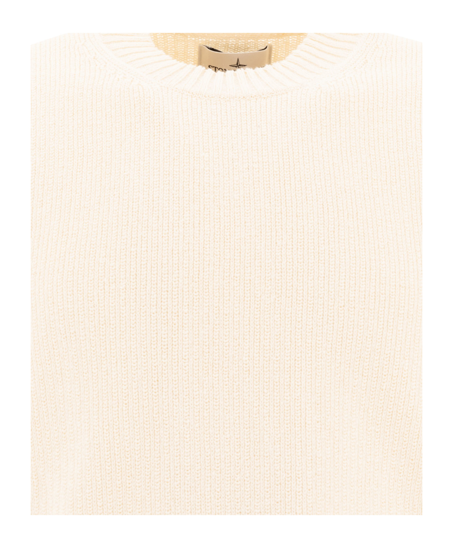 Stone Island Ivory Wool Blend Crewneck Sweater In White