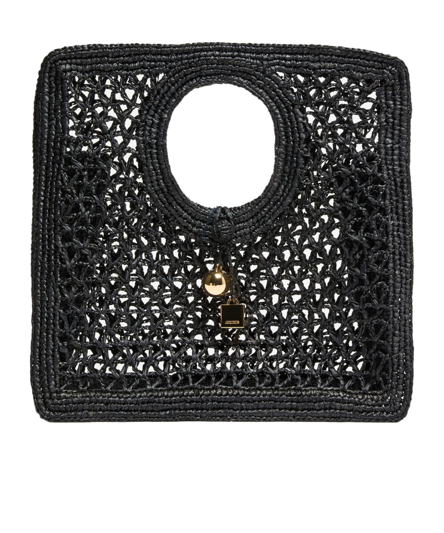 Jacquemus Carre Spiaggia Embellished Braided Raffia Tote In Black