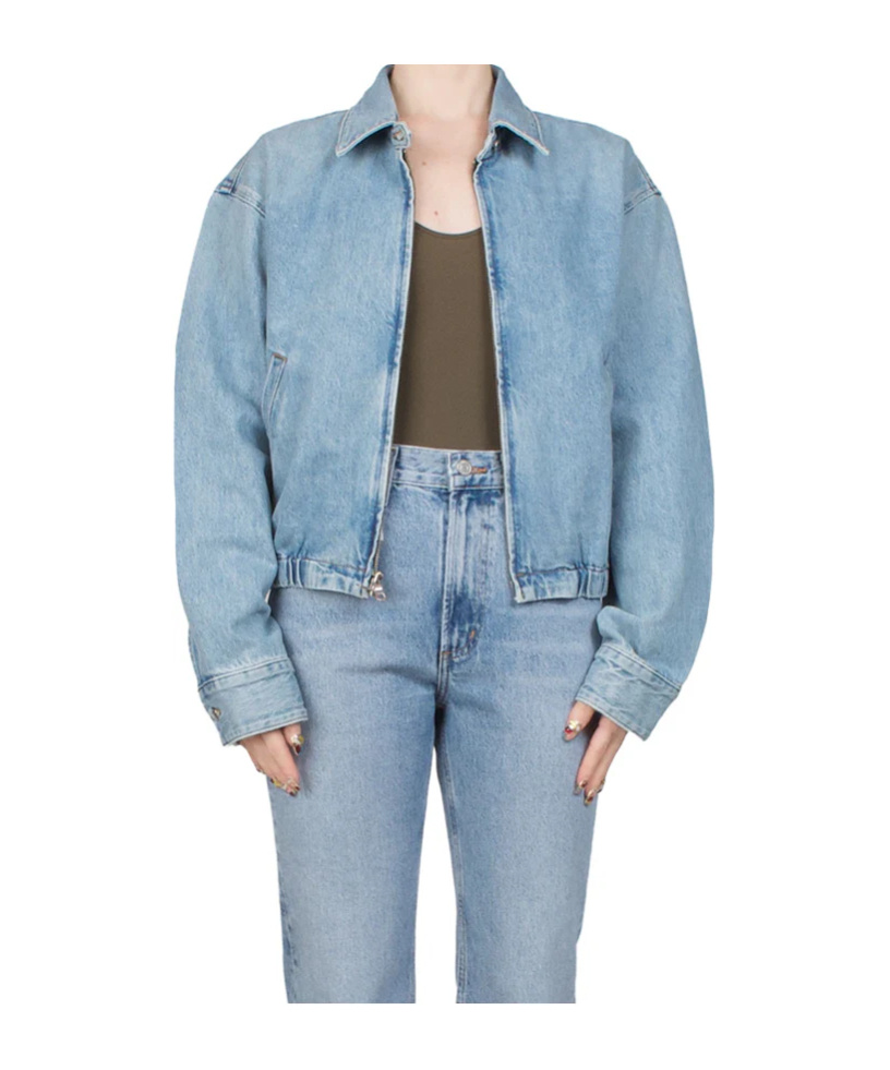 Agolde Nile Zip-front Elastic-waist Denim Jacket In Blue