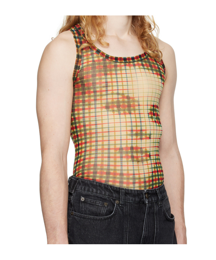 Jean Paul Gaultier Multicolor Tartan Face Tank Top In Nude