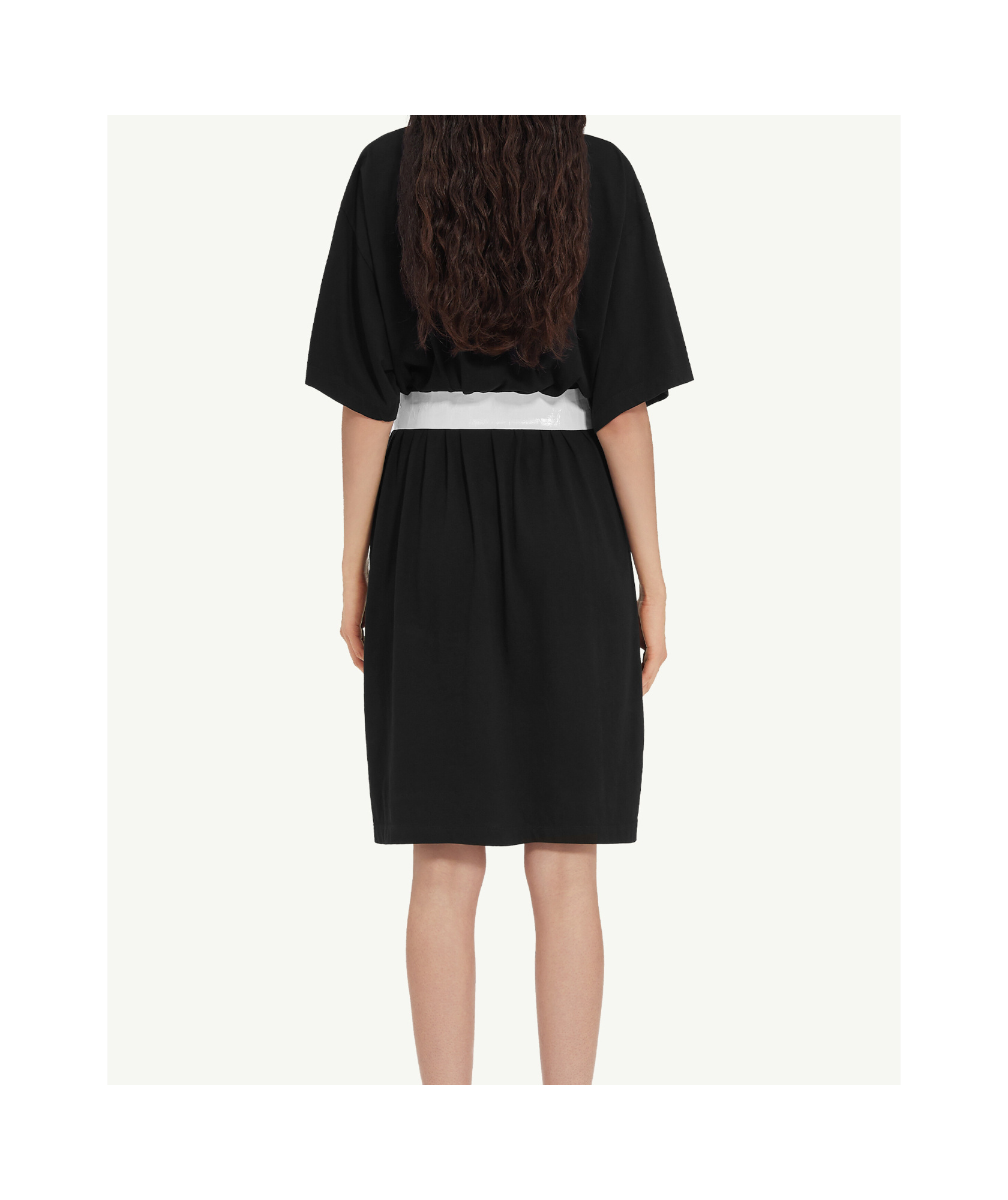 Mm6 Maison Margiela Belted Crew Neck Dress With Elastic Waistband In Black