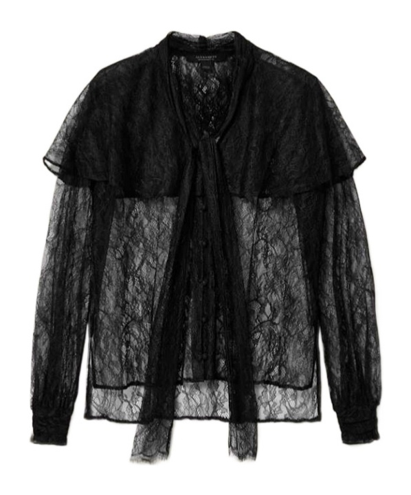 Allsaints Athena Lace Tie Shirt In Black