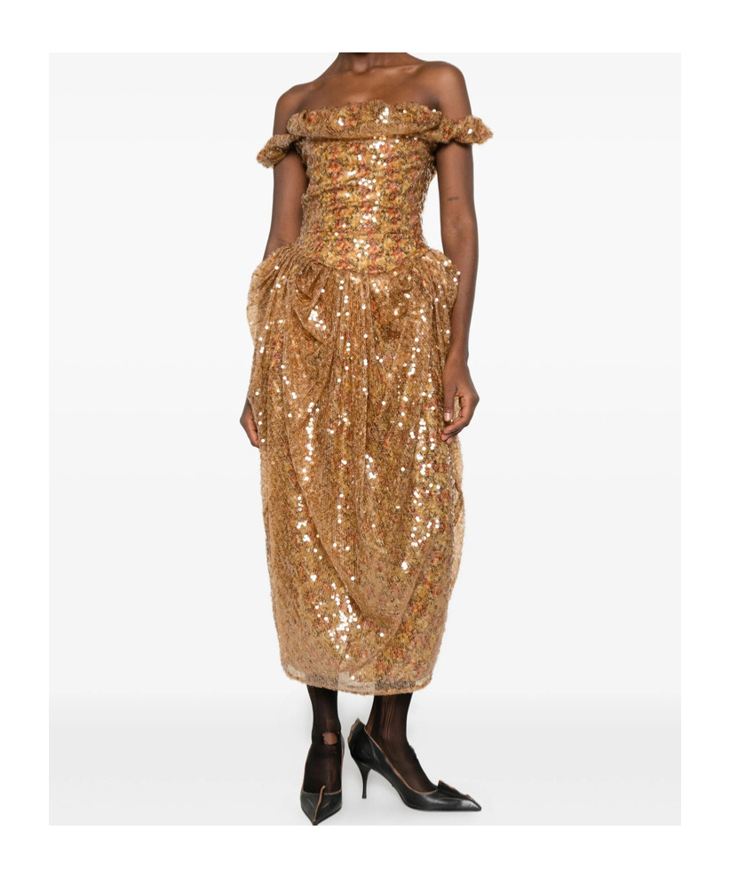 Vivienne Westwood Sequin-embellished Draped Dress In Gold