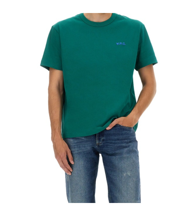 Apc A.p.c. Flocked Logo Crewneck T-shirt In Green