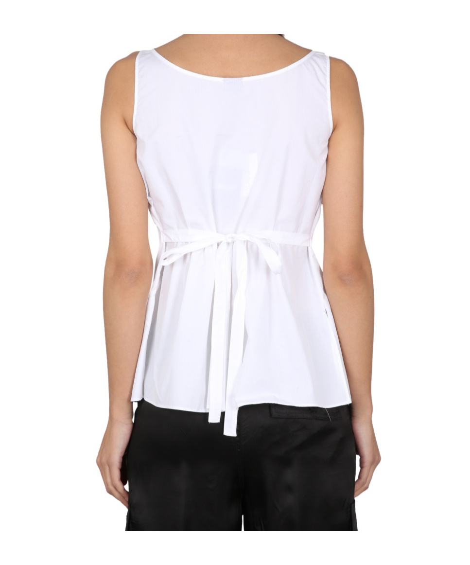 Aspesi Oversized V Neck Top With Cap Sleeves In White