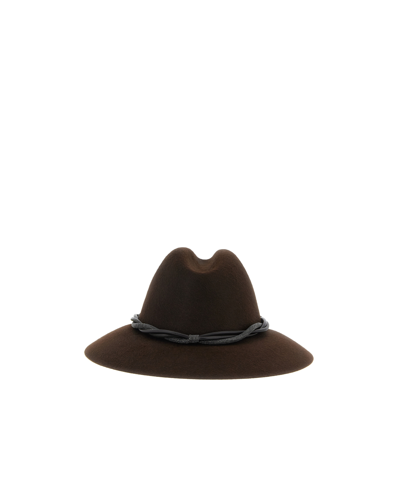 Brunello Cucinelli Felt Fedora With Monili In Brown