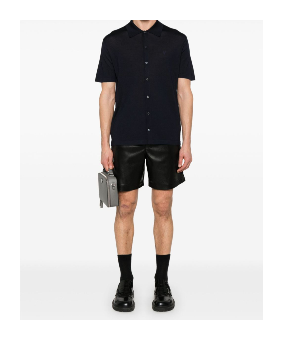 Prada Logo-embroidered Shirt In Blue