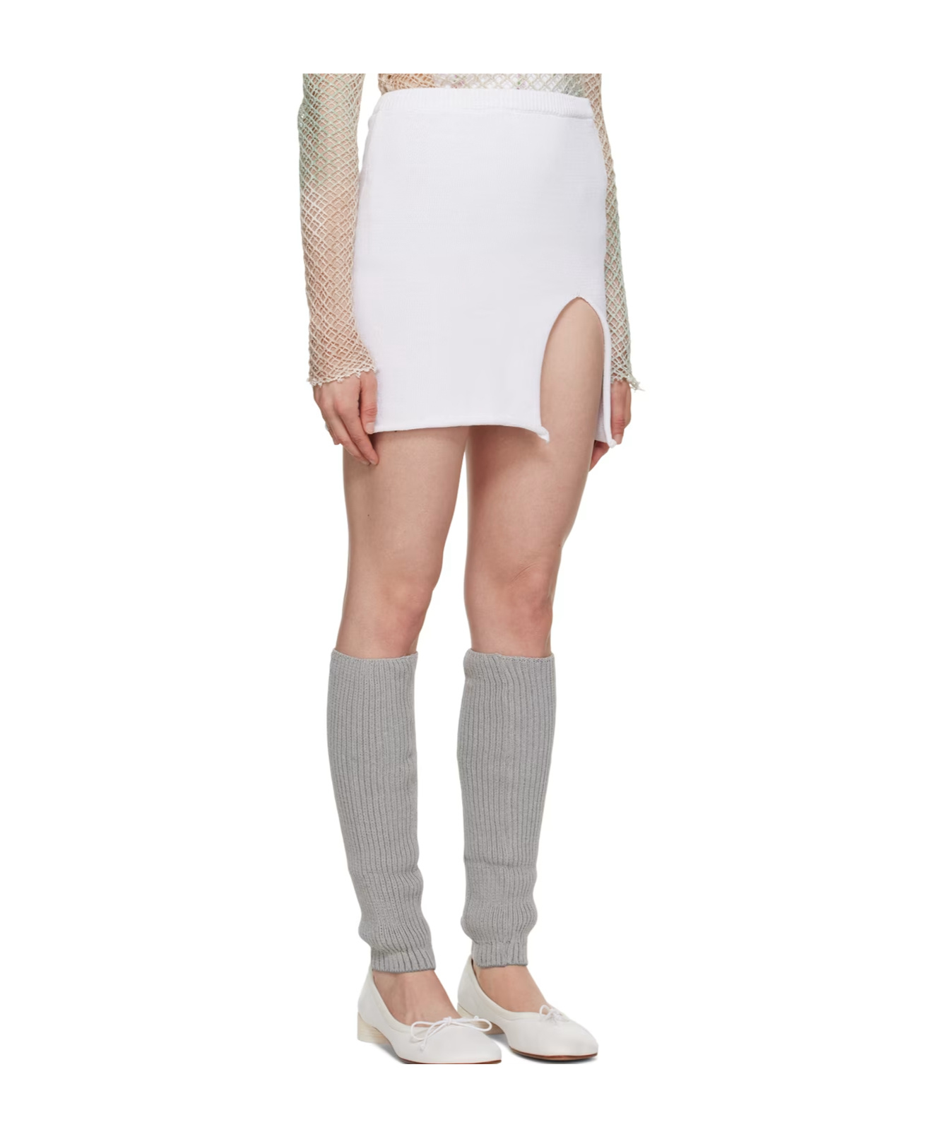 Open Yy Slit Mini Skirt In White