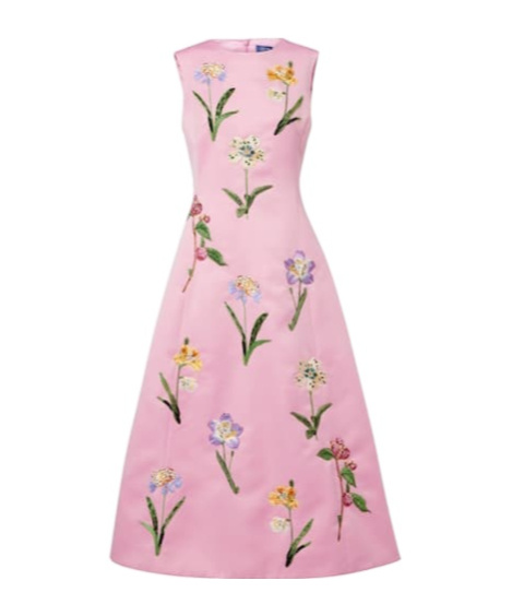 Leo C Floral Embroidered Satin Midi Dress In Pink