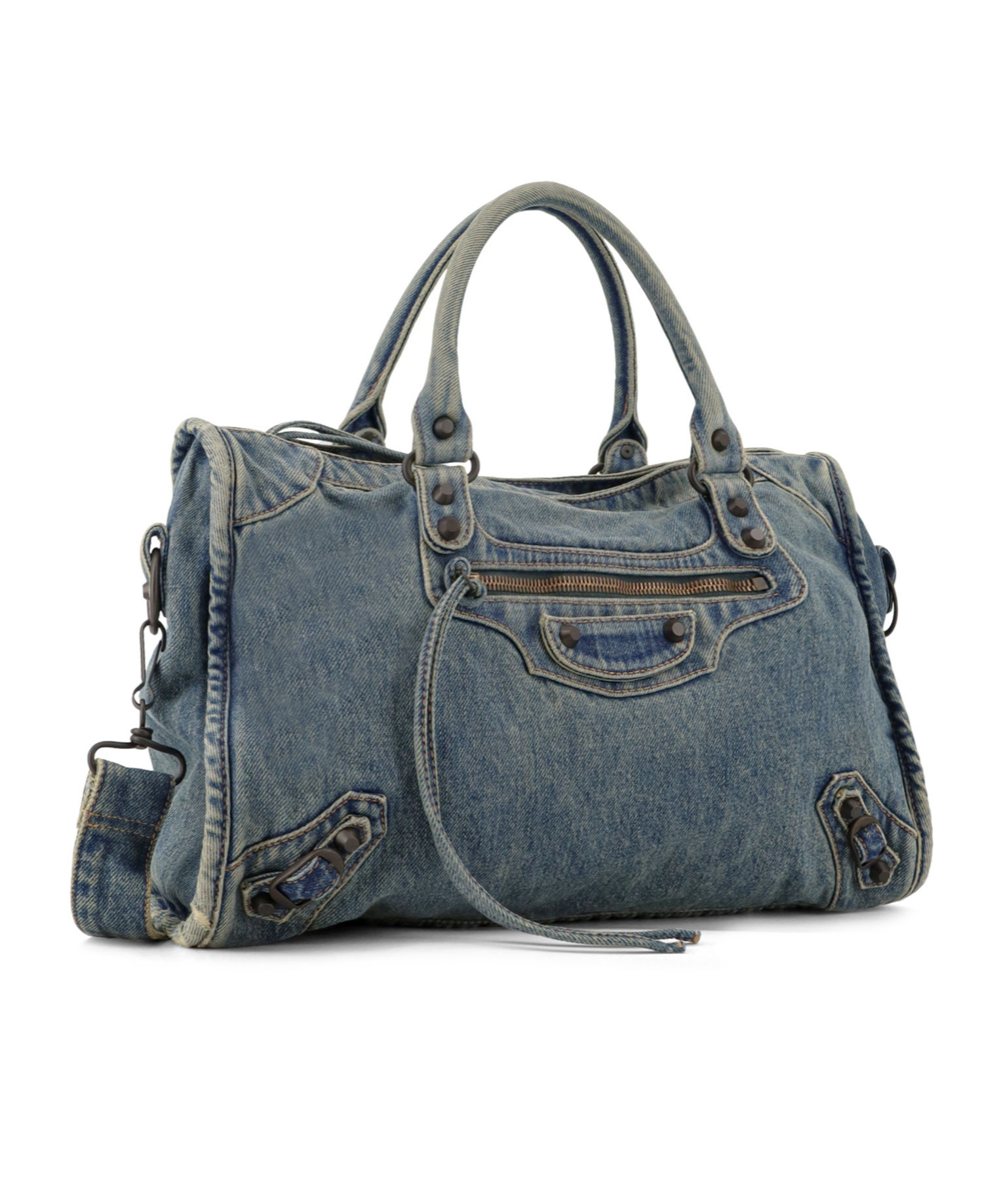 Balenciaga Le City Medium Denim Shoulder Bag In Gray