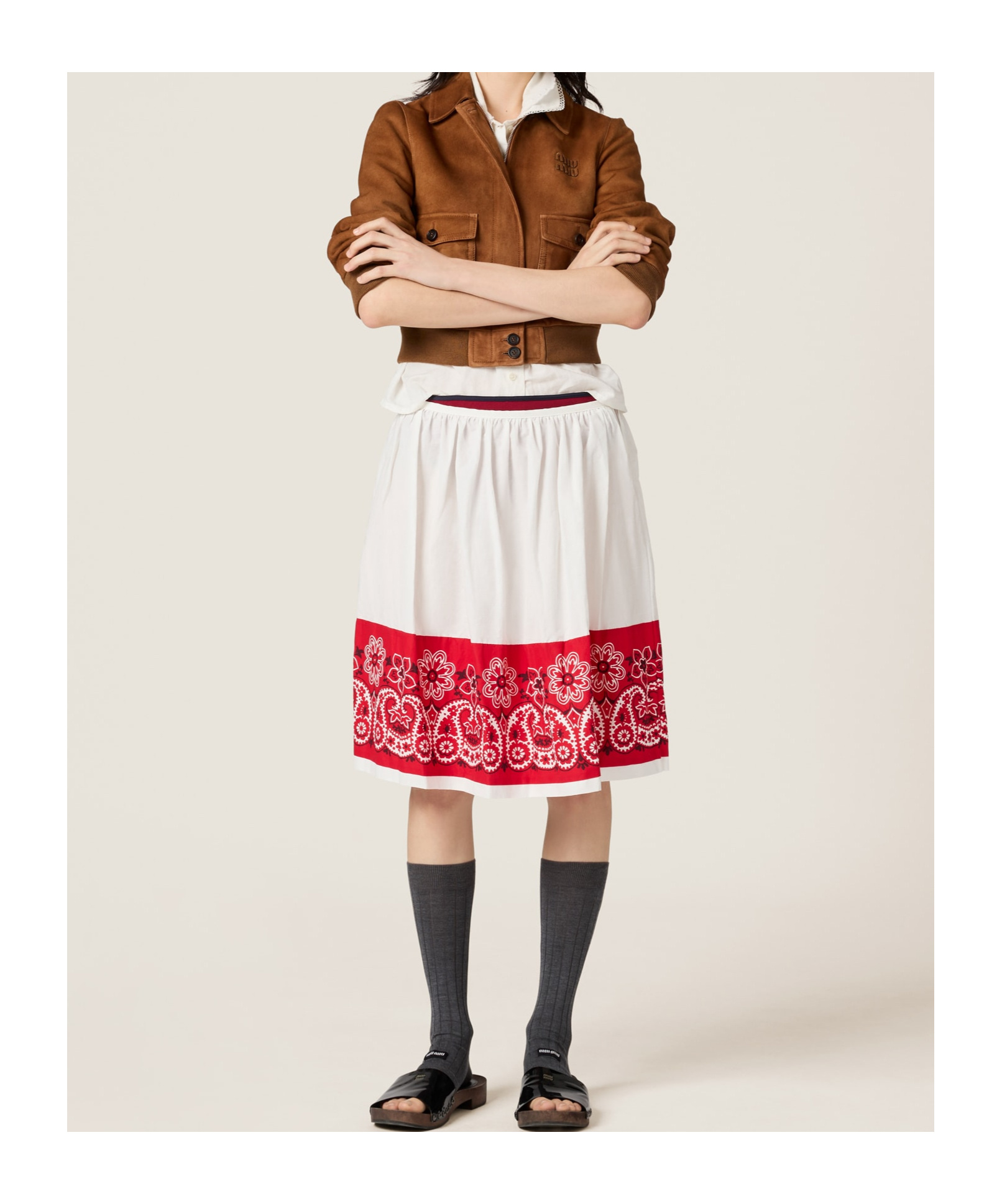 Miu Miu Bandana Printed Cotton Poplin Miniskirt In White