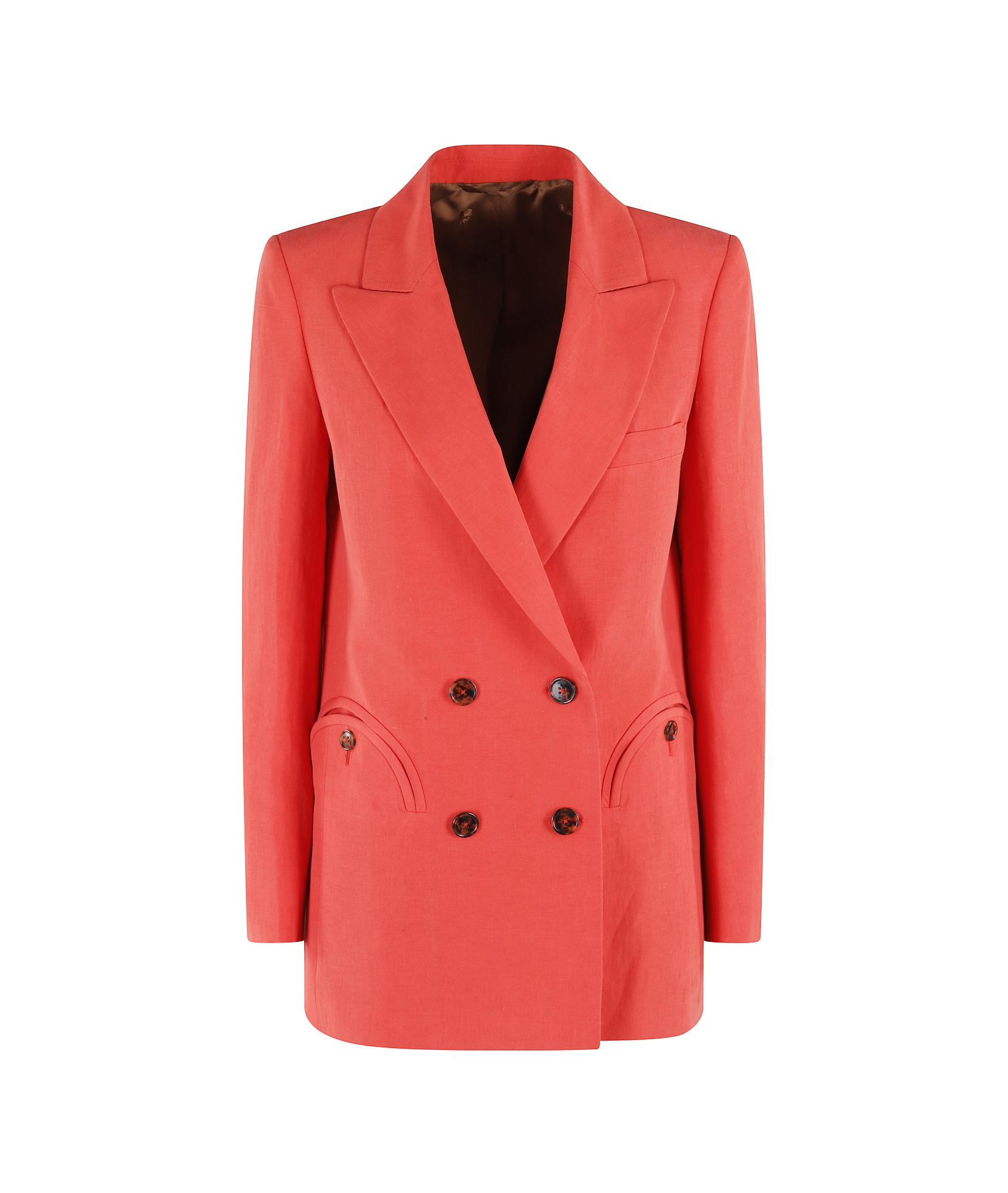 Blazé Milano Flica Everyday Double-breasted Silk And Linen-blend Blazer In Coral