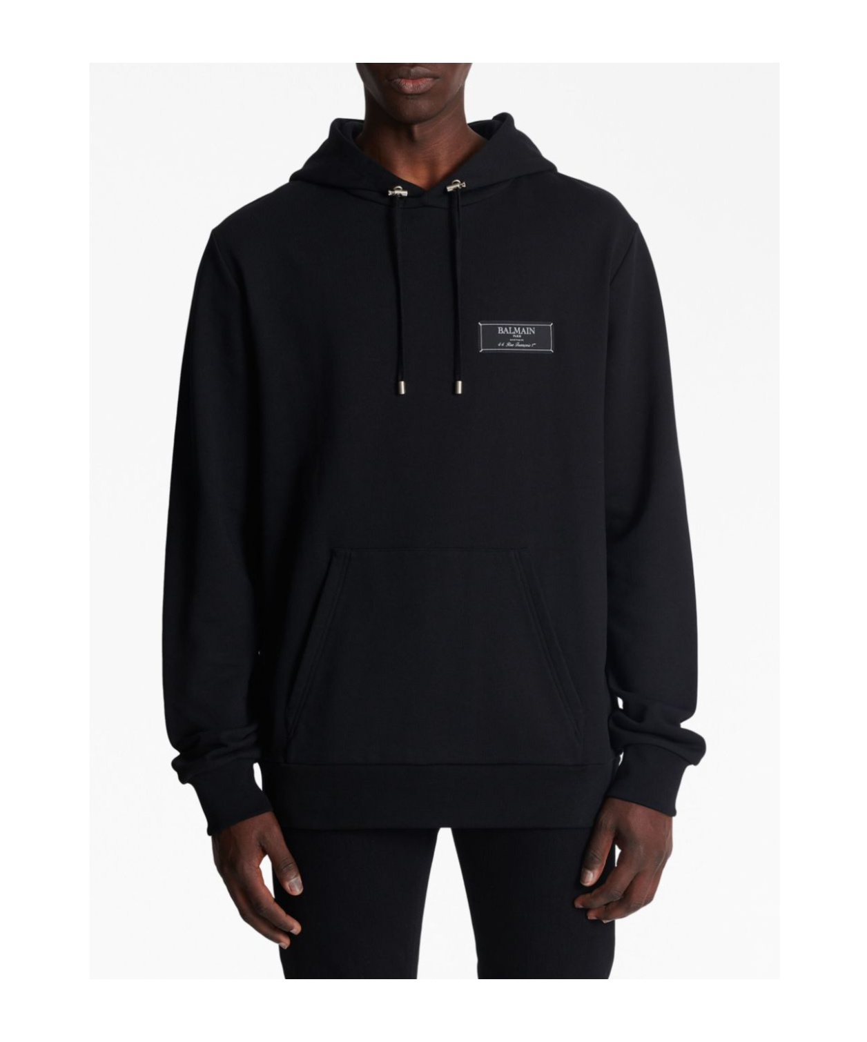 Balmain Logo-patch Cotton Hoodie In Black