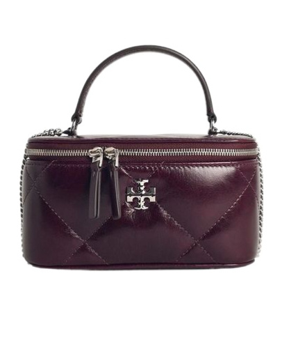 Tory Burch Kira Quilted Leather Top-handle Mini Bag In Burgundy