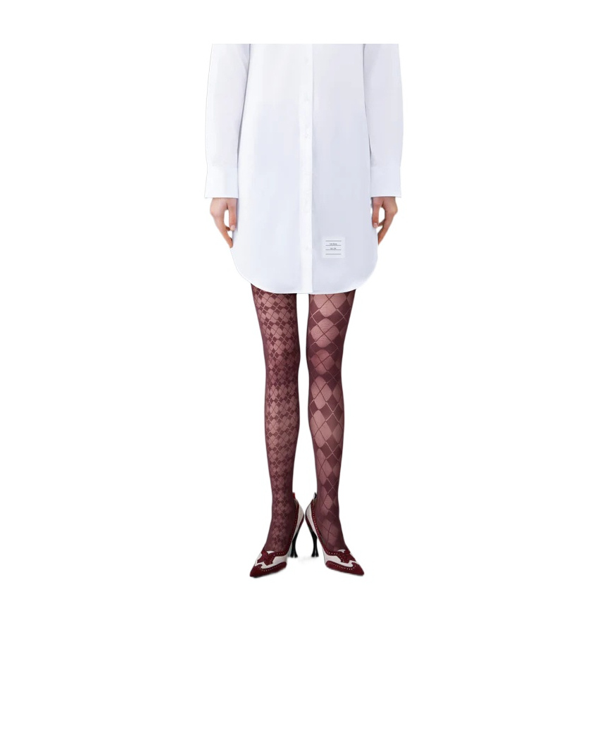 Thom Browne Argyle-pattern Sheer Tights In Burgundy