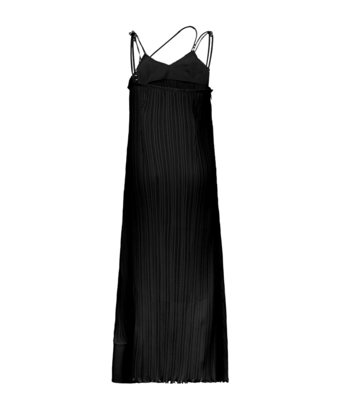 Lanvin Maxi Black One-shoulder Pleated Dress With Beads In Crêpe De Chine Woman In Black