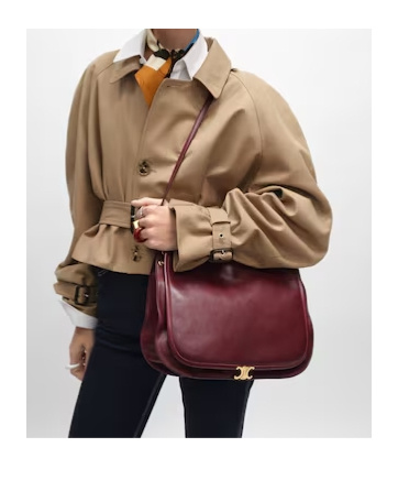 Celine Soft Triomphe Besace In Supple Shiny Lambskin In Burgundy