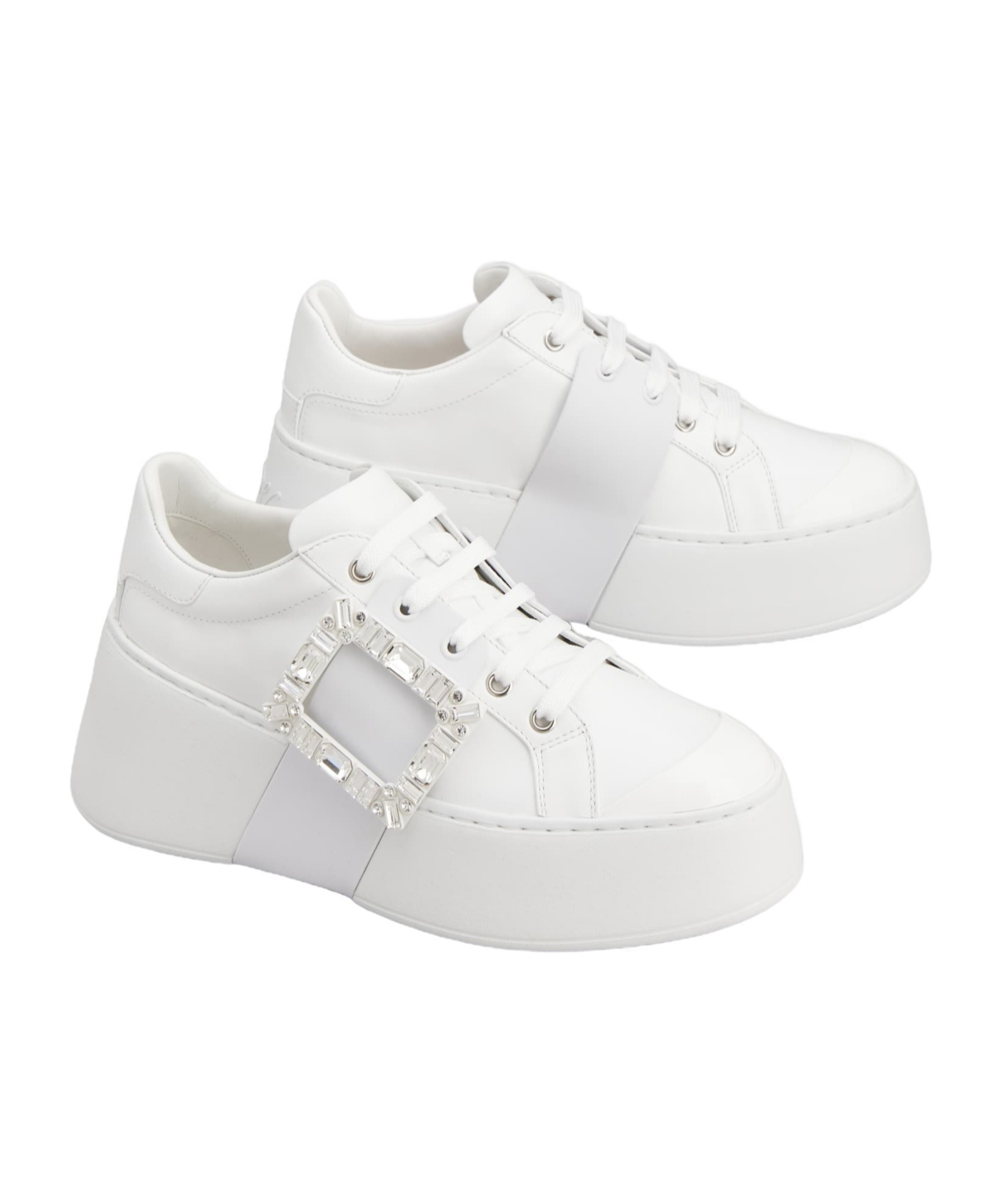 Roger Vivier Viv Skate Crystal-embellished Rubber-trimmed Leather Sneakers In White