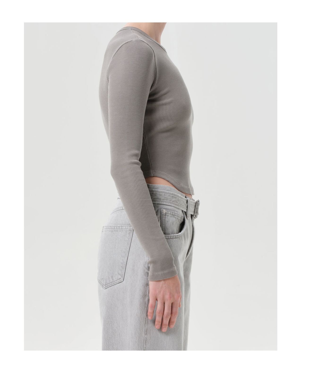 Agolde Long-sleeved Ribbed T-shirt In Gray