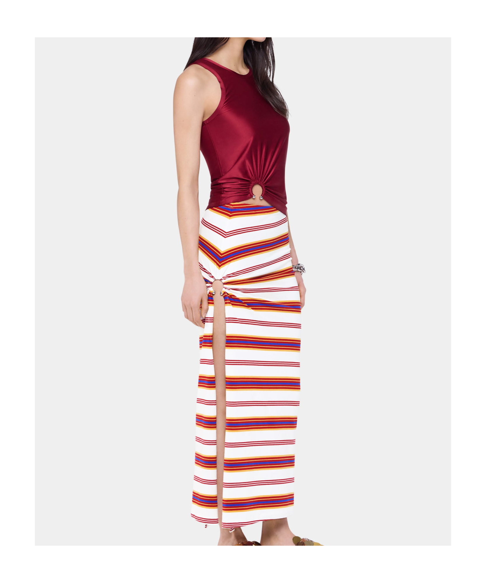 Rabanne Womens Ruby Red Ring Ruched Stretch-jersey Top