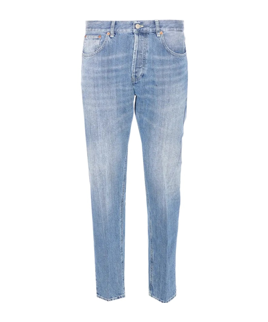 Dondup Slim Fit Carrot Trousers With Belt Loops In Blue