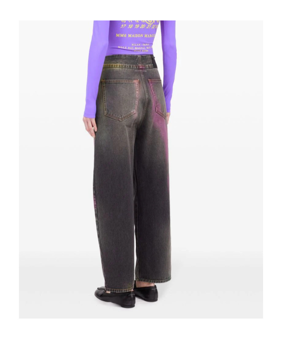 Mm6 Maison Margiela Pantalone 5 Tasche Rhianna Jeans In Black Denim With Multicoloured Fading In Black