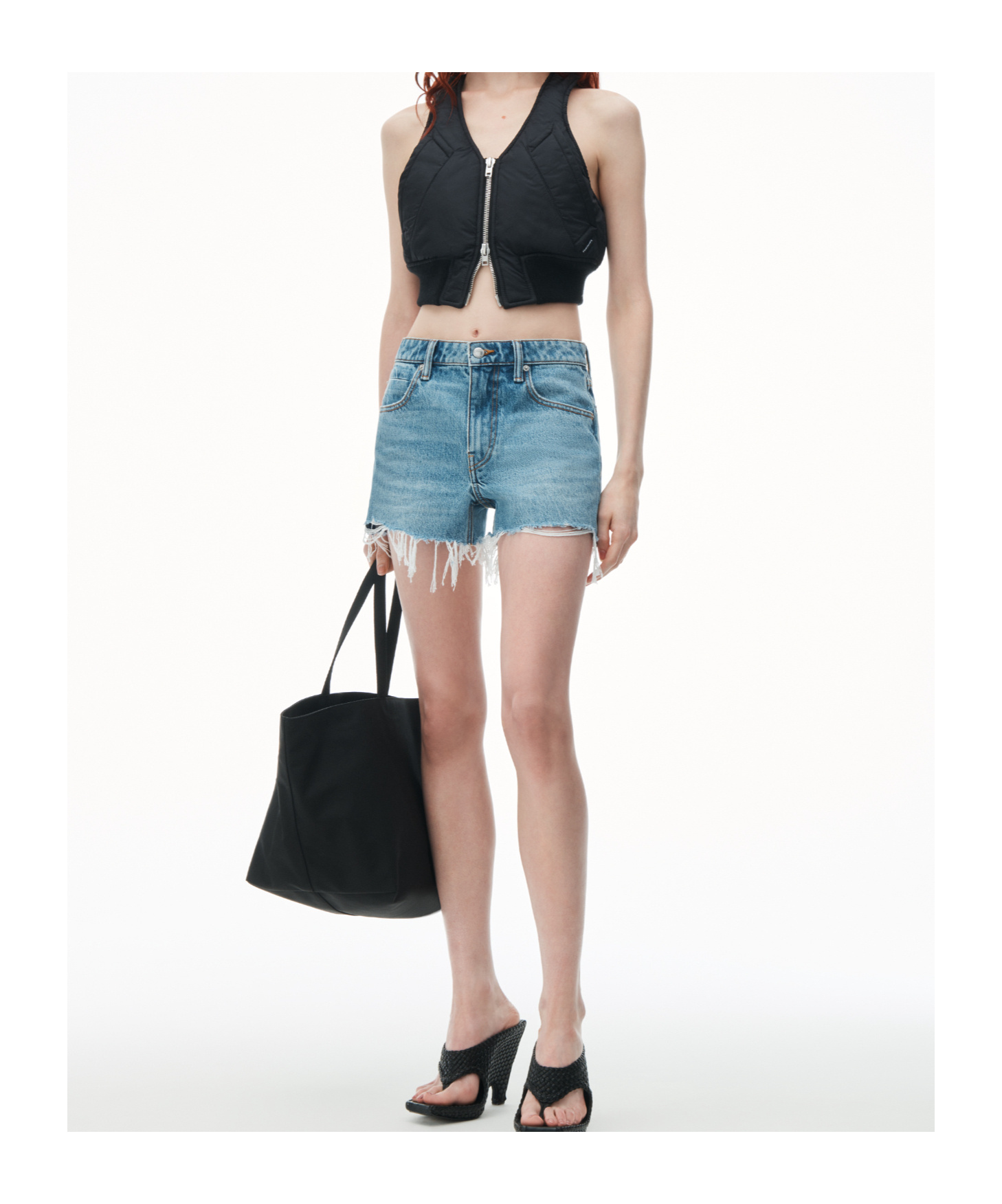 Alexander Wang Denim Hotfix Distressed Shorts In Blue