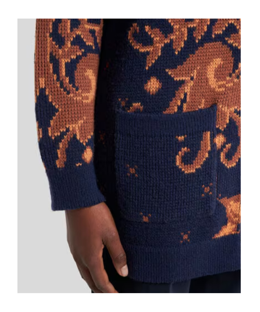 Etro Wool Jacquard V-neck Cardigan With Front Pockets In Blue