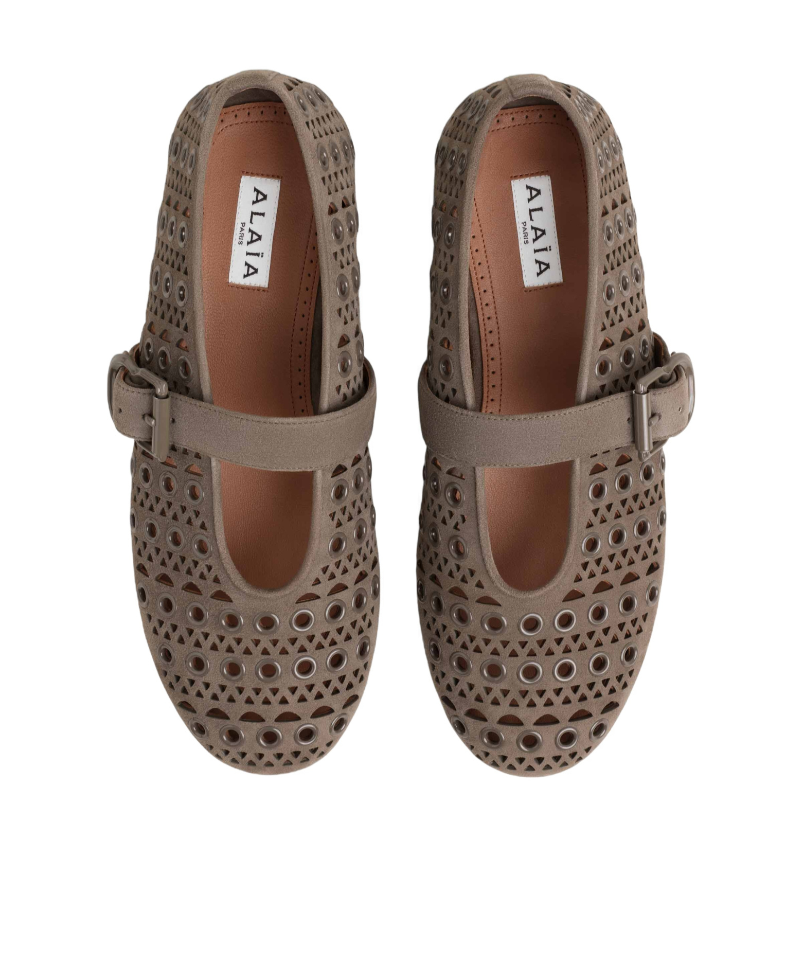 Alaïa Ballet Flats In Vienne Suede With Eyelets In Brown