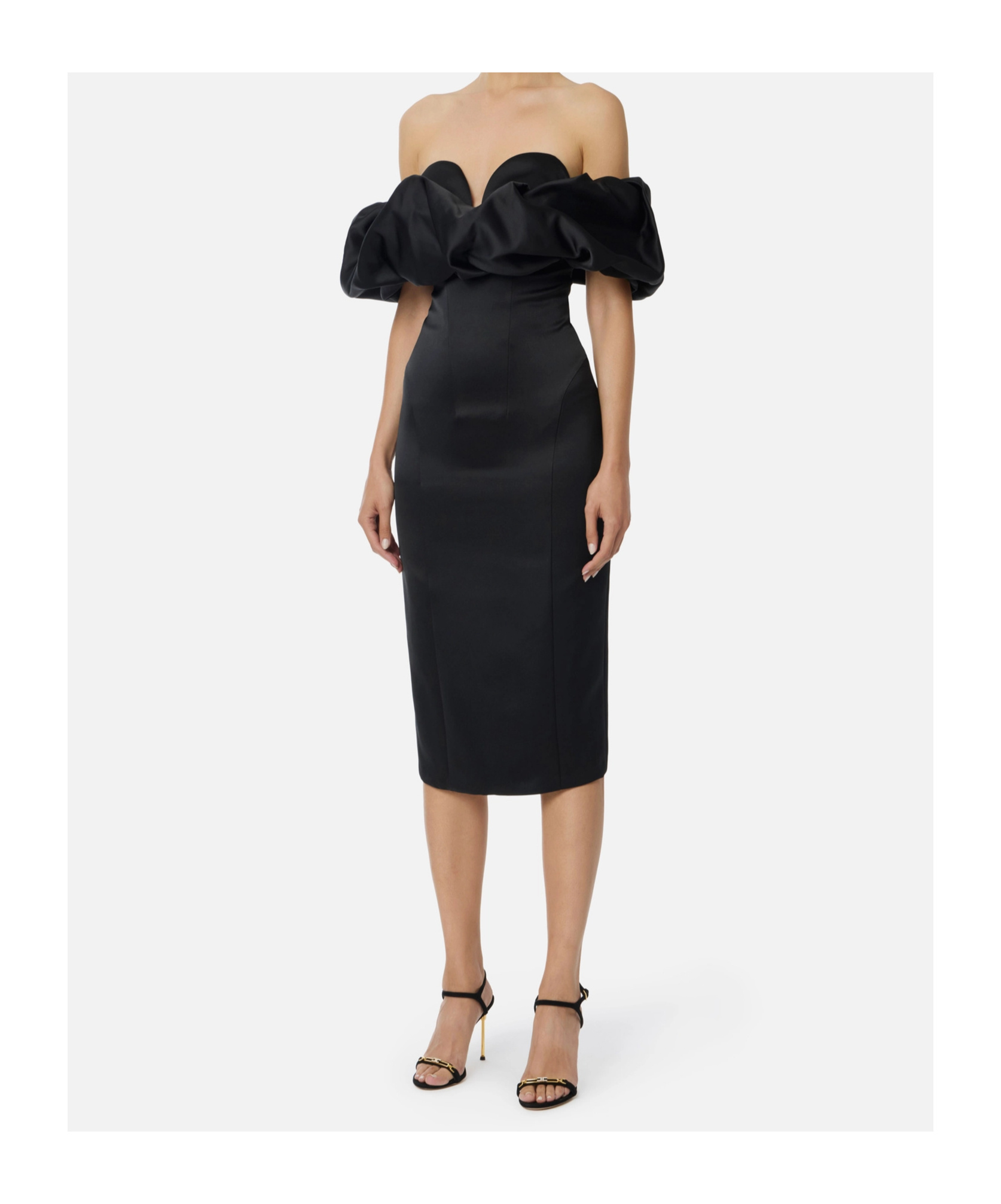 Elisabetta Franchi Dress In Duchess Satin With 3d Neckline In Black
