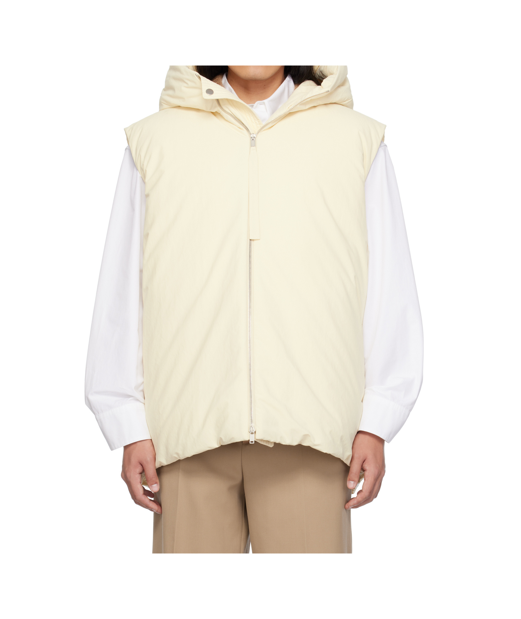 Jil Sander Oversized Hooded Down Vest In White