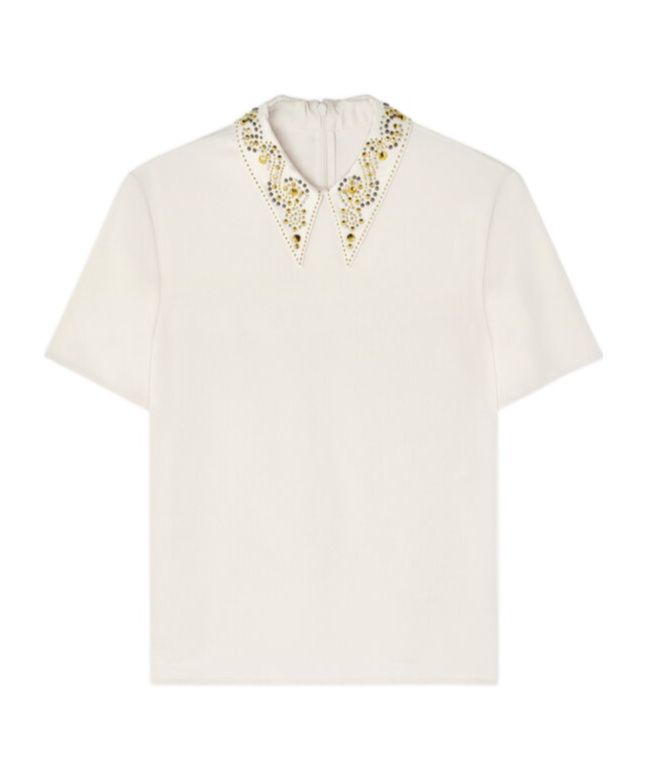 Versace Embellished-collar Short-sleeve Top In Neutral