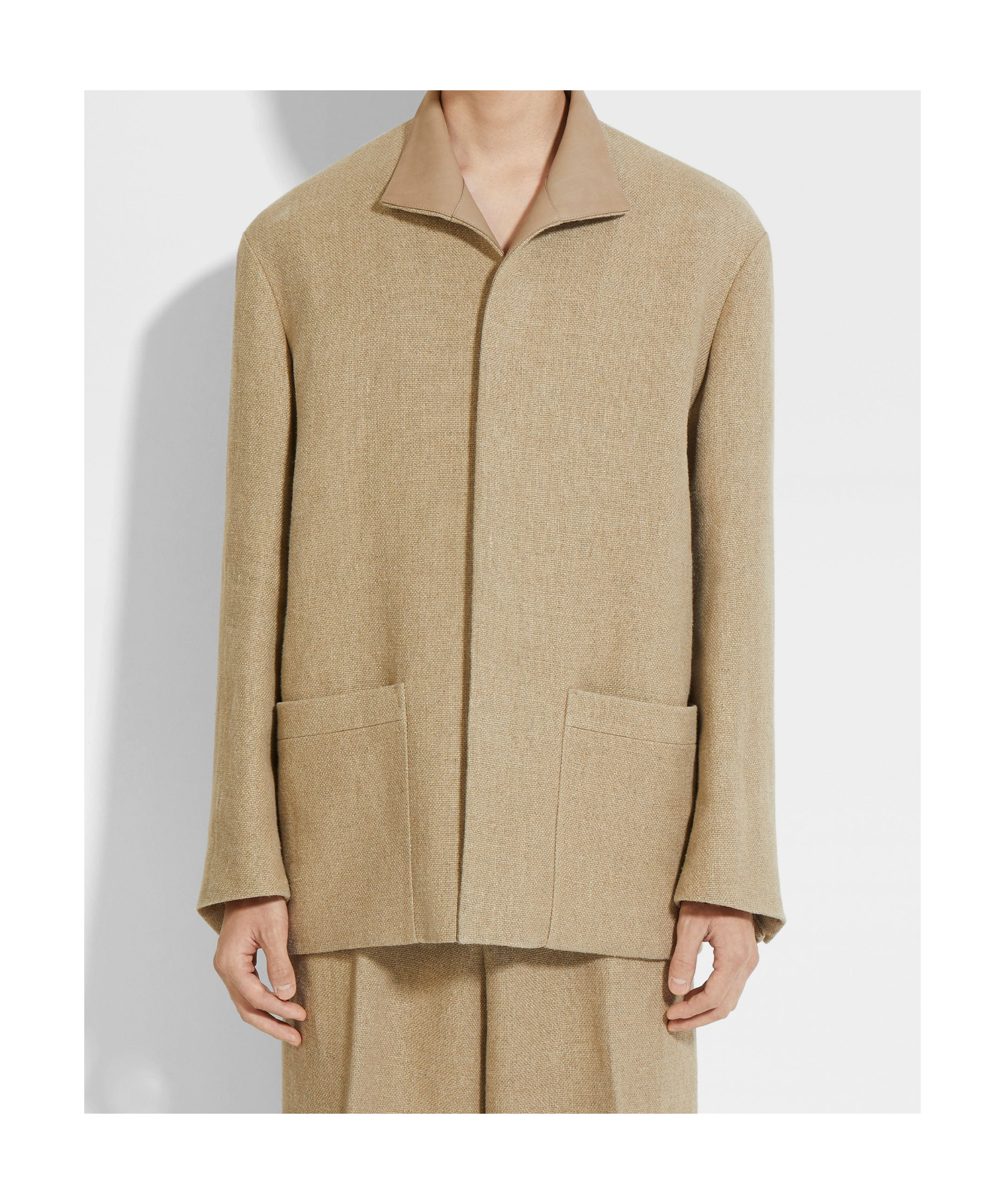 Zegna Regular Fit Linen Chore Jacket In Brown
