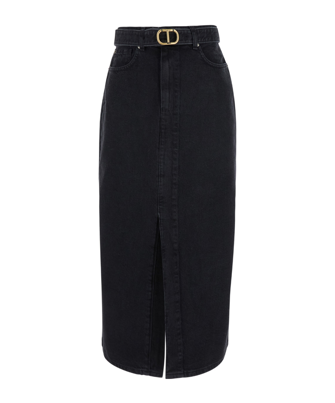 Twinset Belted Denim Midi Skirt In Black