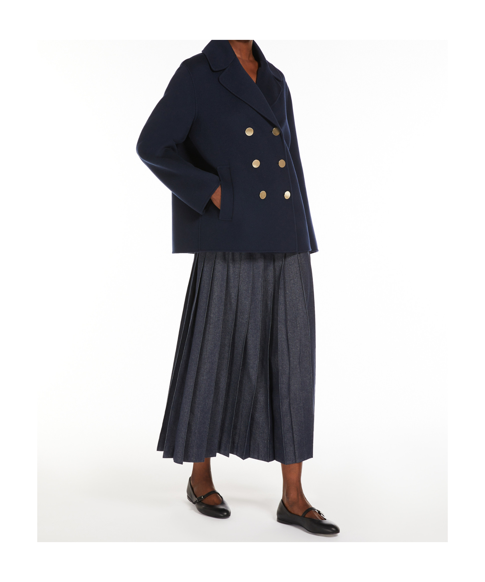 Shop Max Mara Denim-effect Pleated Cotton Skirt In Black