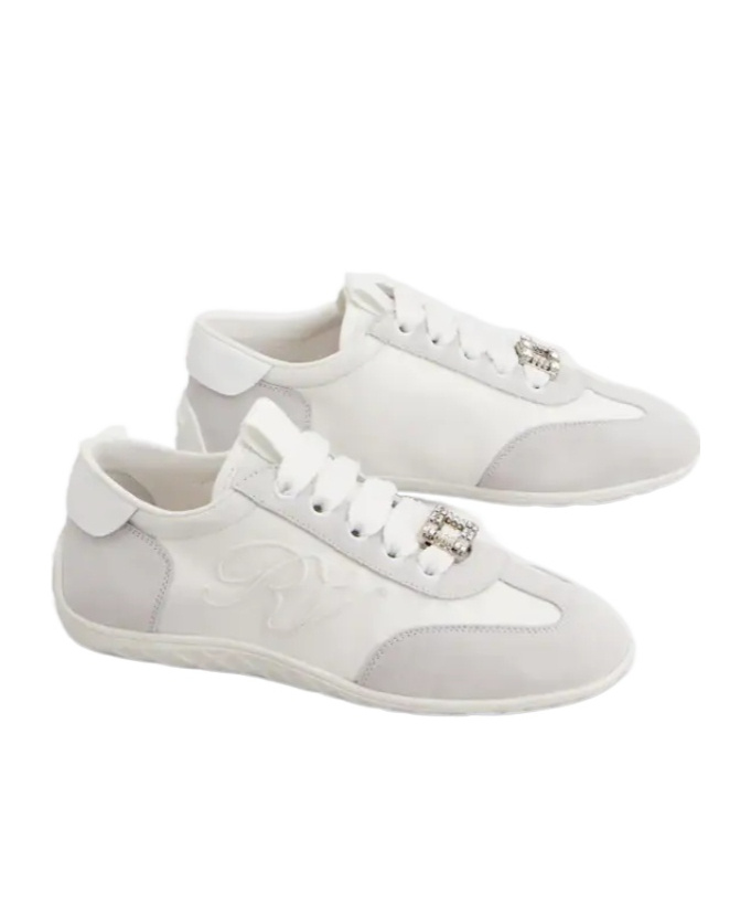 Roger Vivier Viv Suede-trimmed Canvas Sneakers In White