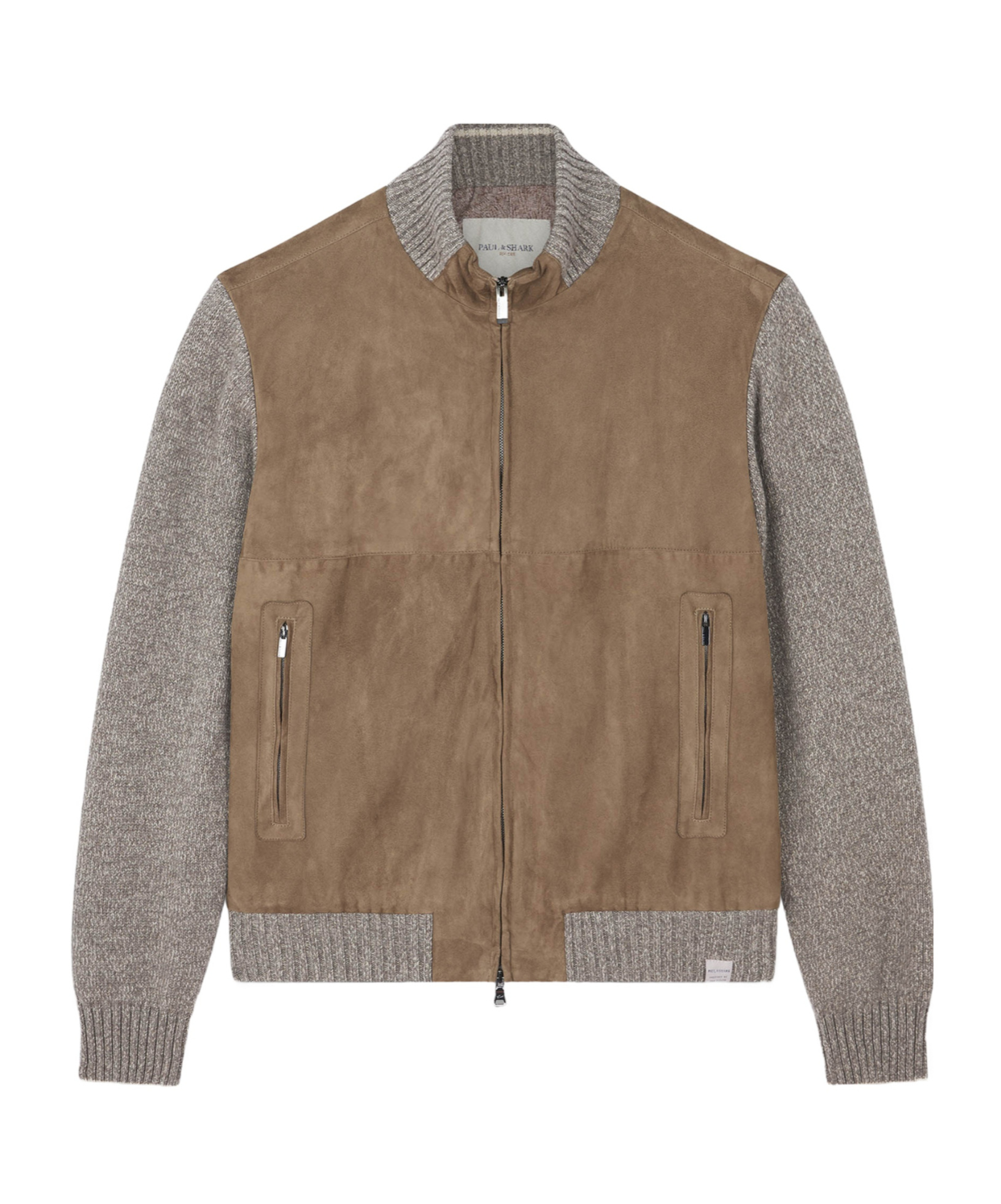 Paul & Shark Suede Wool-paneled Bomber Jacket In Brown