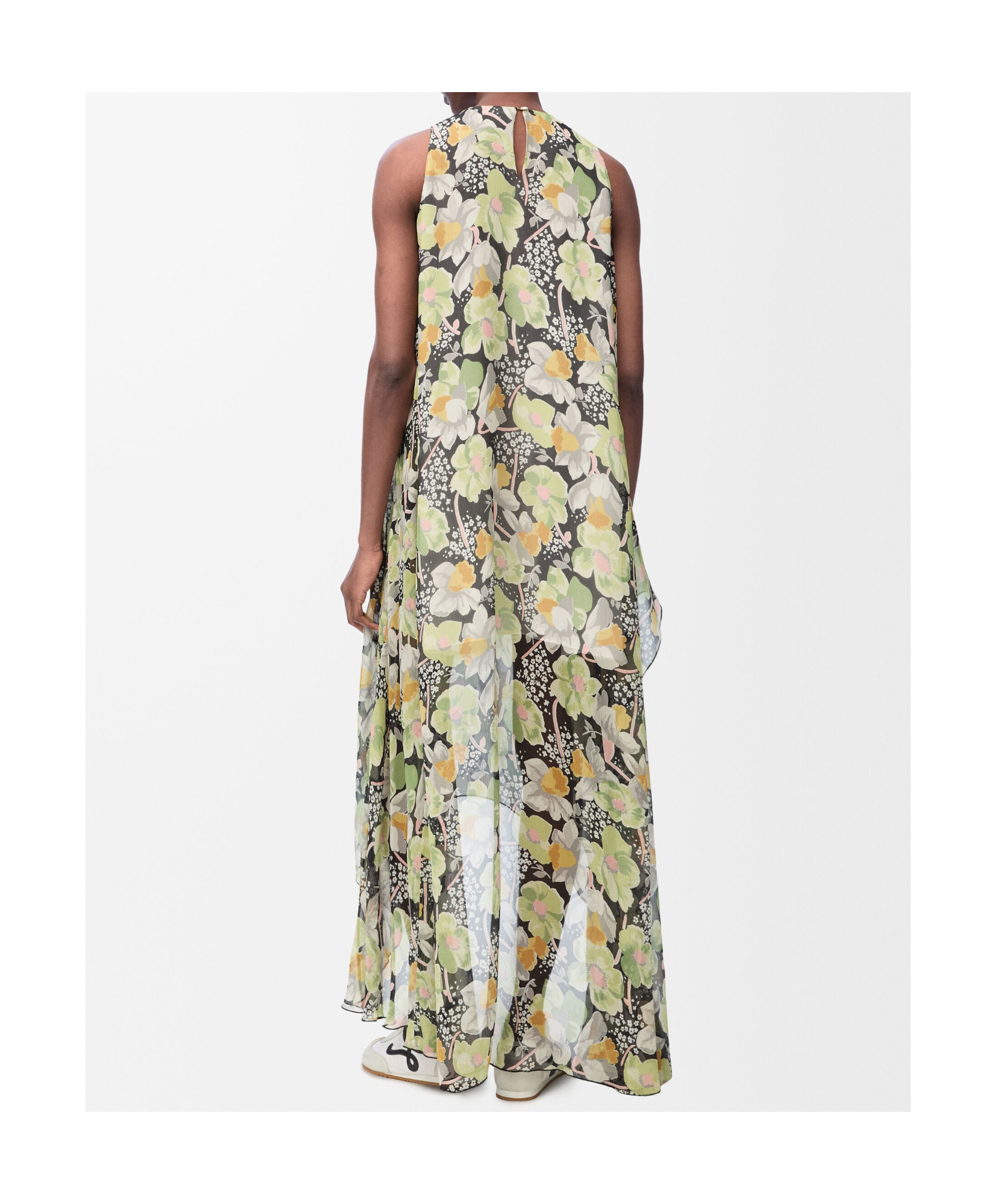 Loewe Floral Print Hoop Skirt Maxi Chiffon Silk Dress In Gray