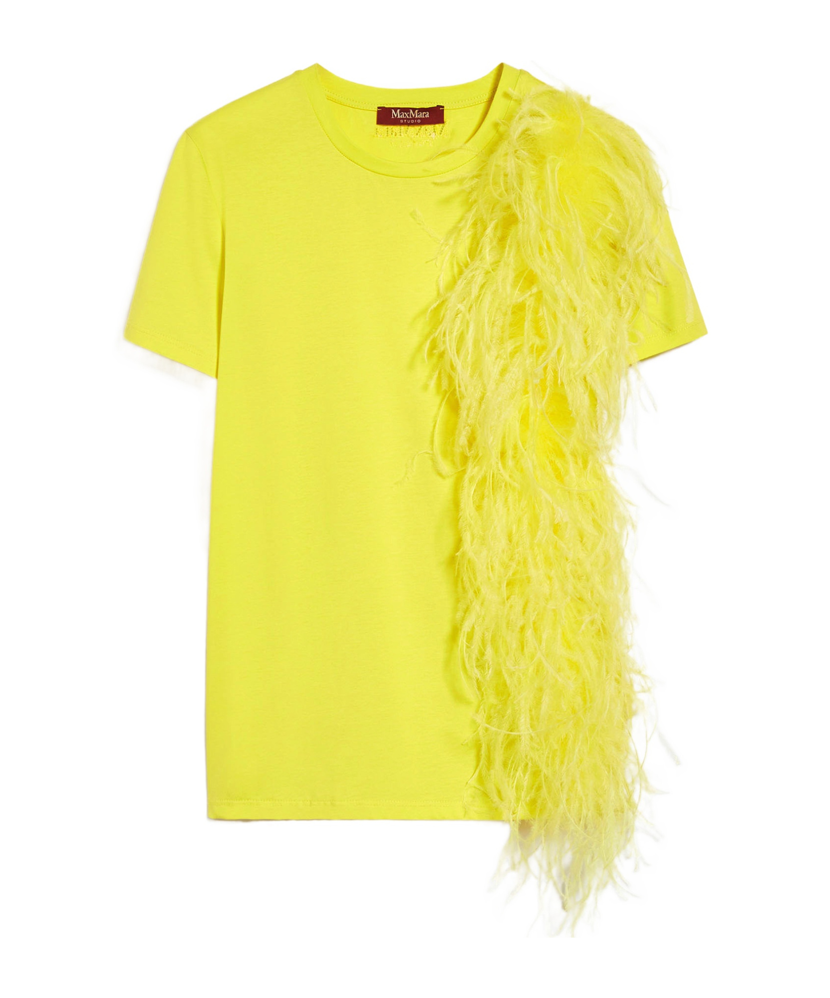 Max Mara Feather Detail Jersey T-shirt In Yellow