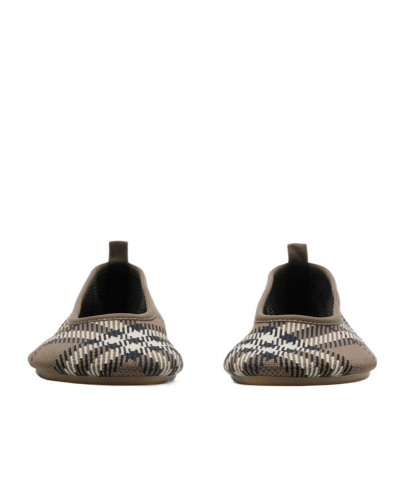 Burberry Knit Baby Nylon Blend Ballerinas With Knitted Traditional Check In Green
