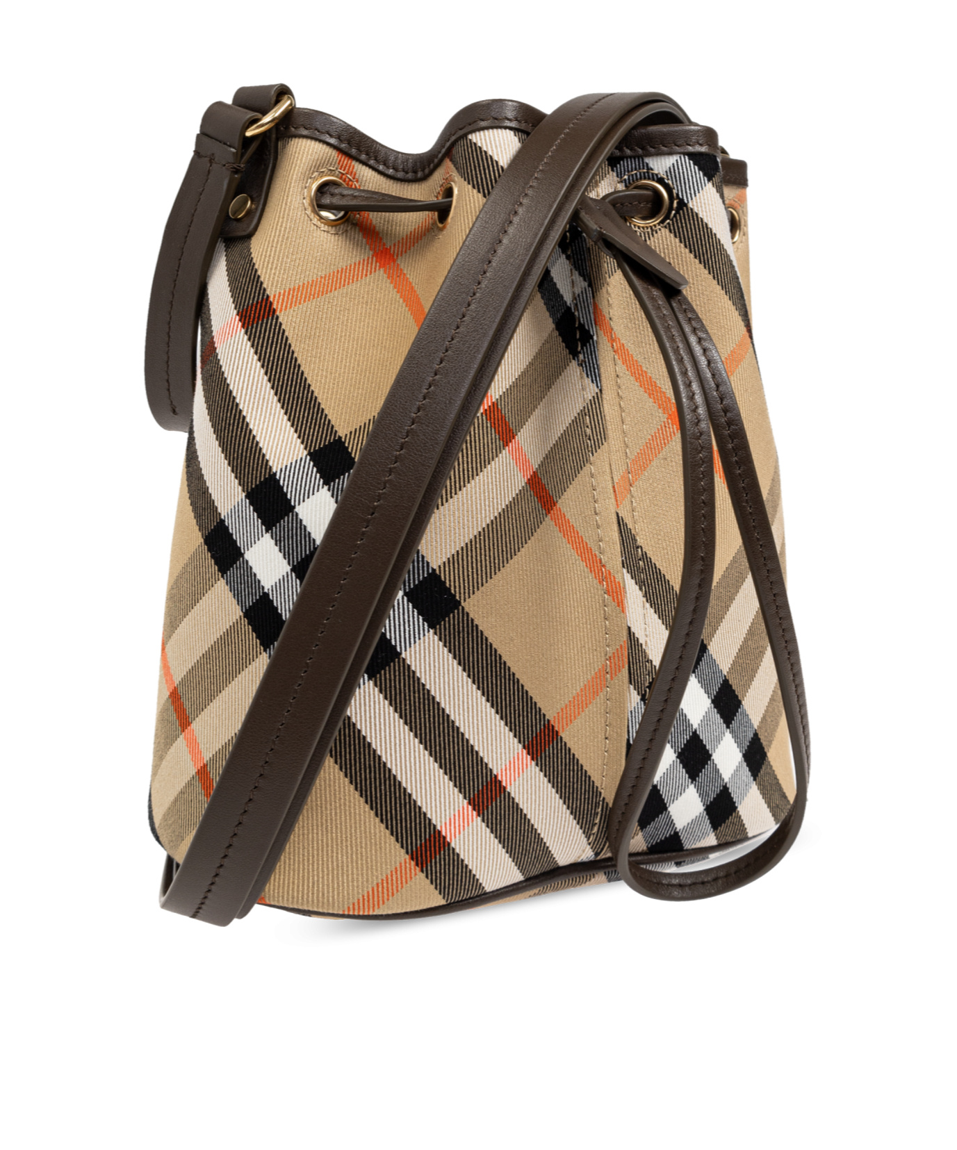 Burberry Medium Bucket Bag With Check Pattern In Brown